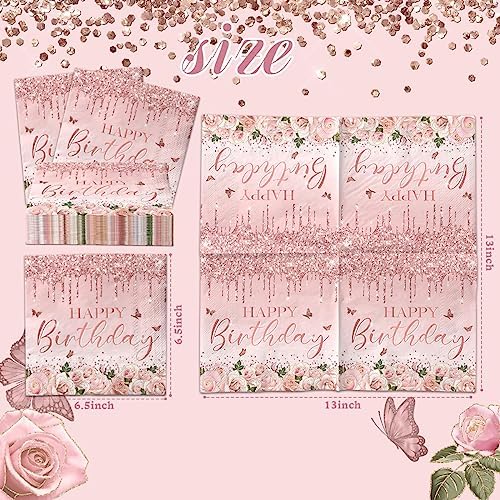 Pink Rose Gold Party Napkins 40Pcs Disposable Birthday Decor