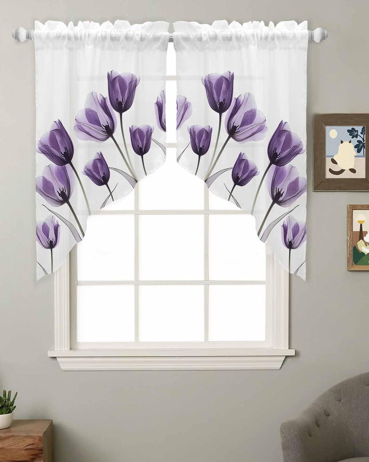 Purple Tulips Swag Curtains 2 Panels Set 72 W x 36 L