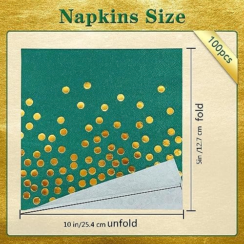 100 Pack Green and Gold Cocktail Napkins for Parties