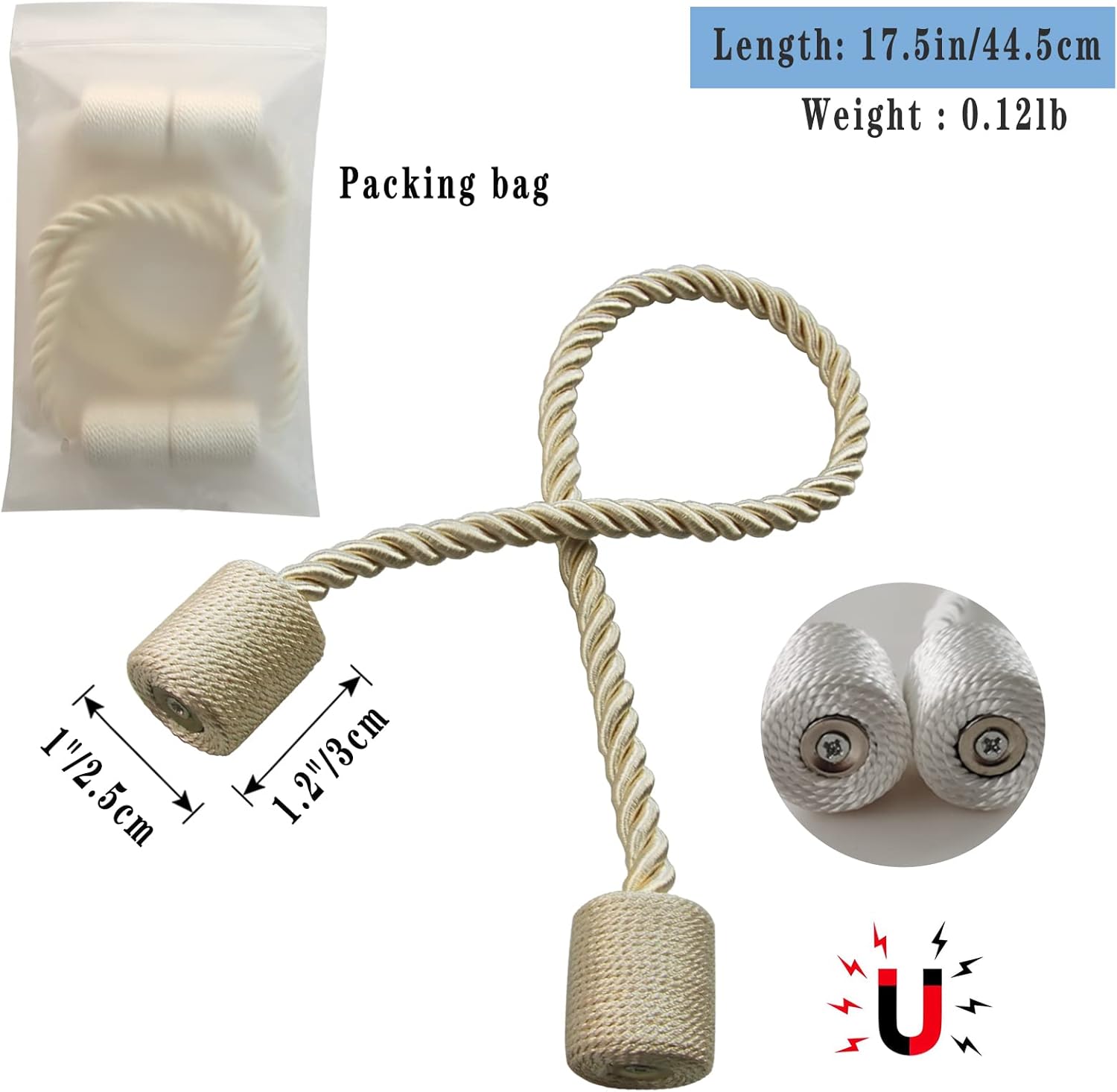 Magnetic Curtain Tiebacks 2 Pack Beige Holders