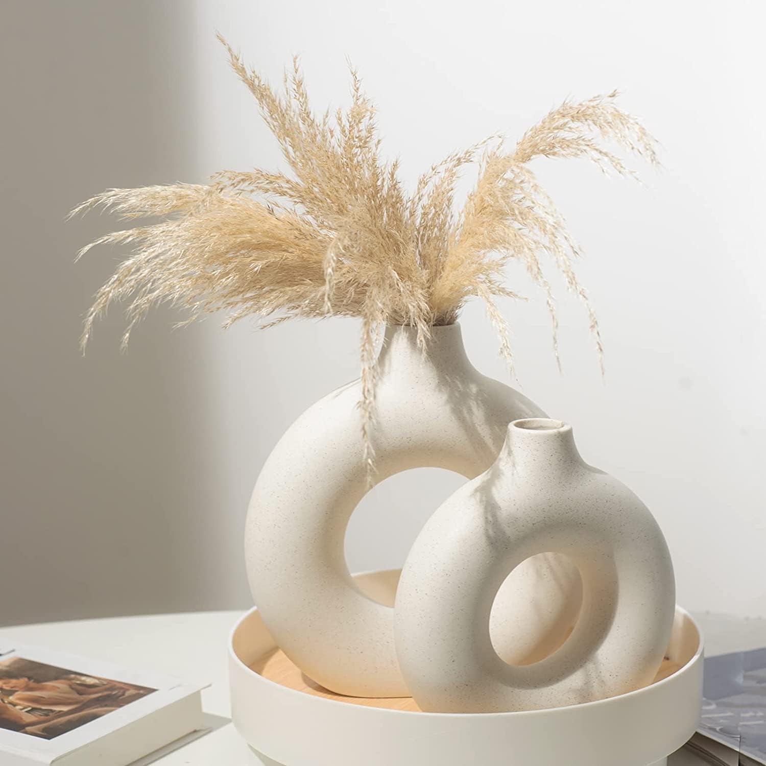 White Ceramic Vases 2 Pack Modern Home Decor