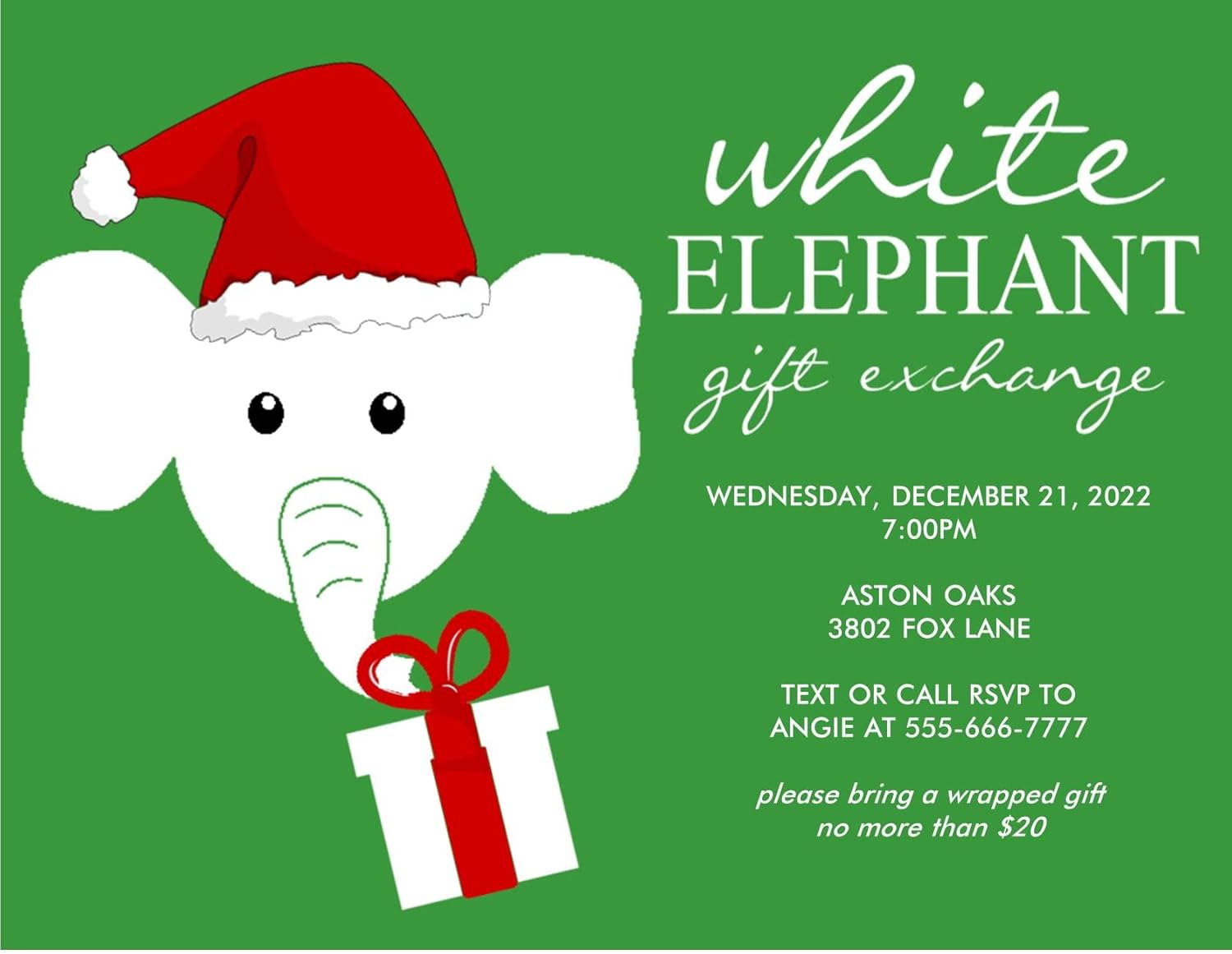 Personalized White Elephant Gift Exchange Christmas Invitations