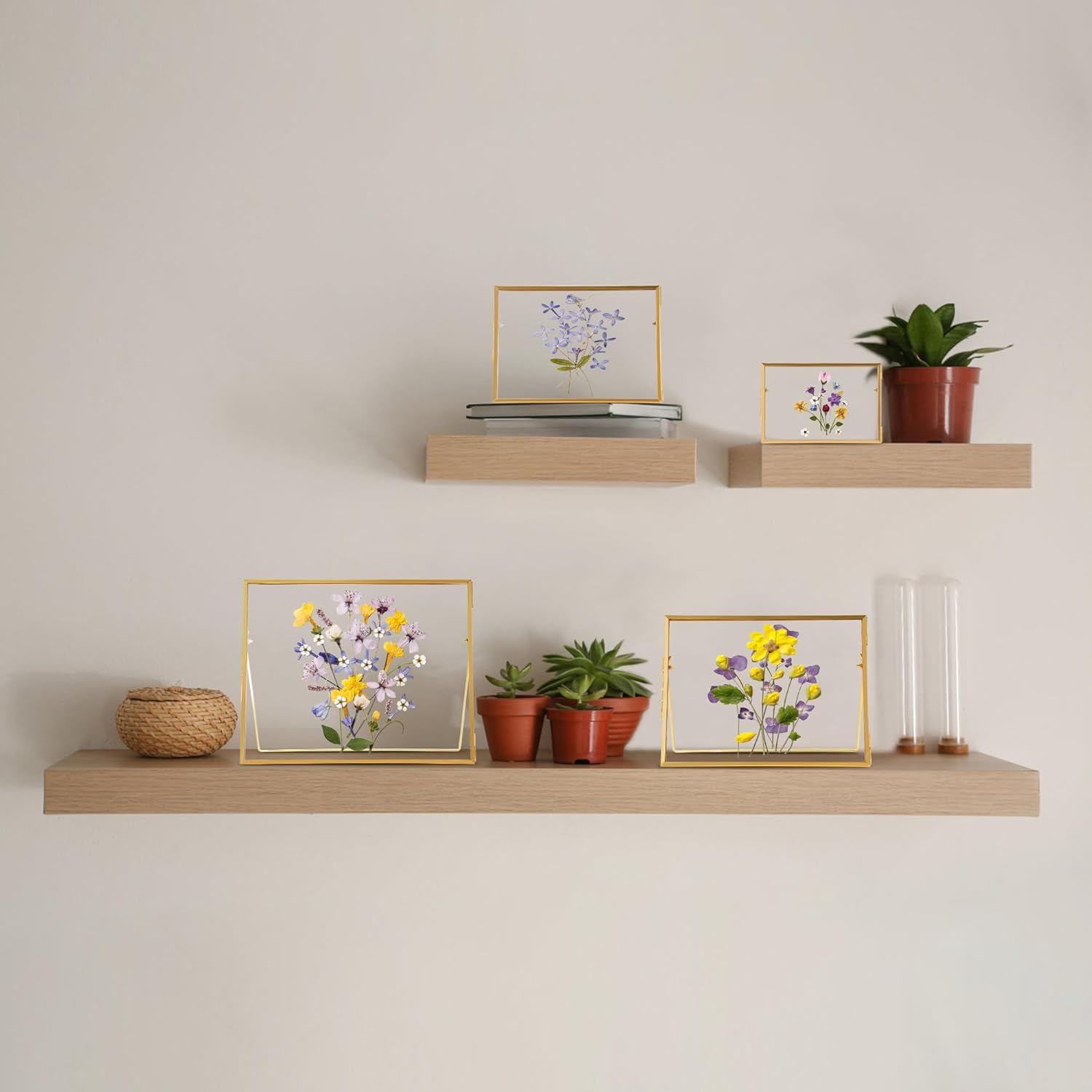 Glass Pressed Flower Frame Handmade with Brass Edges