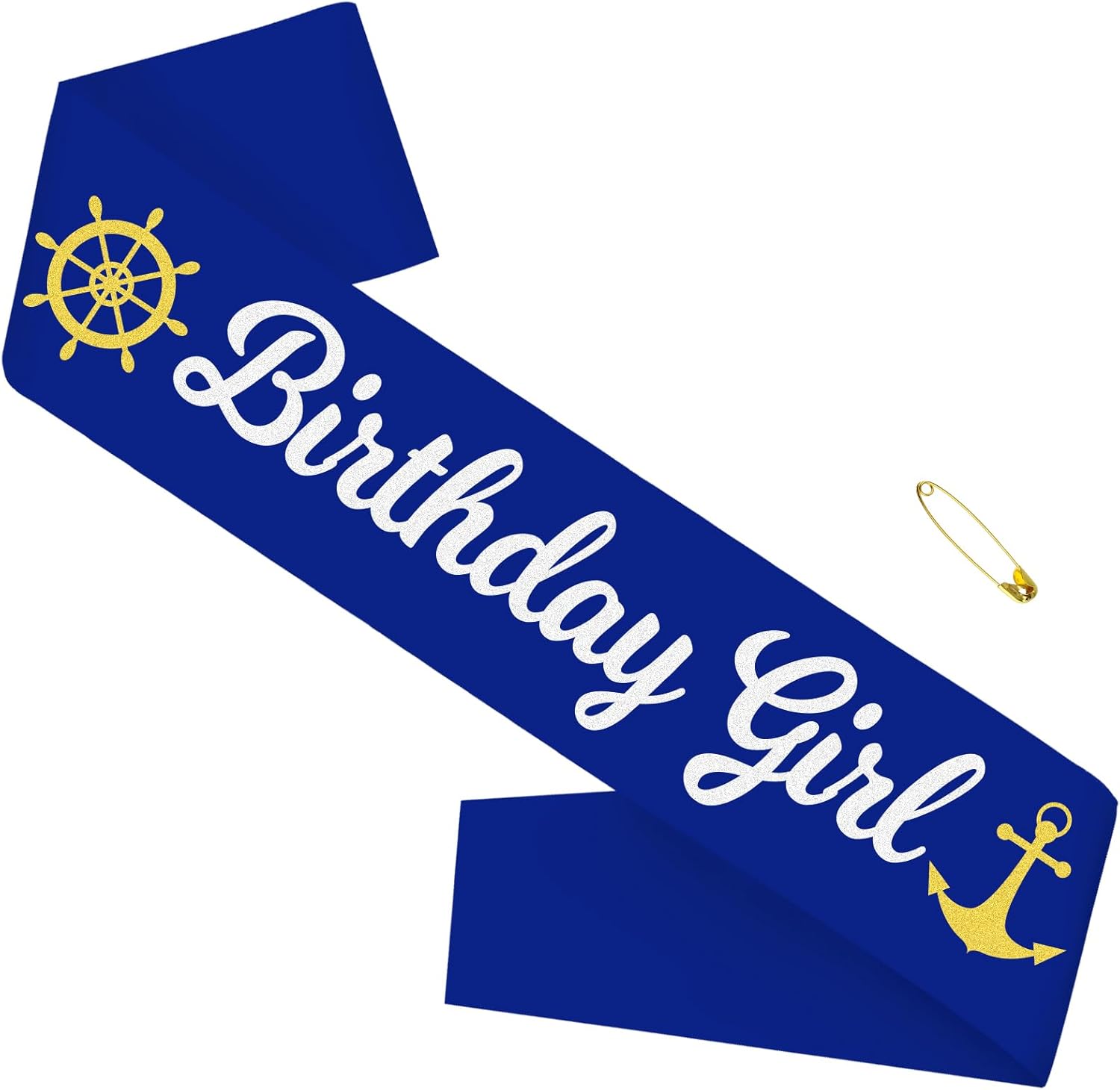 Nautical Birthday Girl Sash with Glitter Text