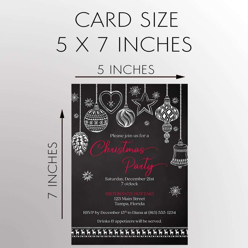 Holiday Party Invitations Christmas Ornament Printed Cards 12 Count