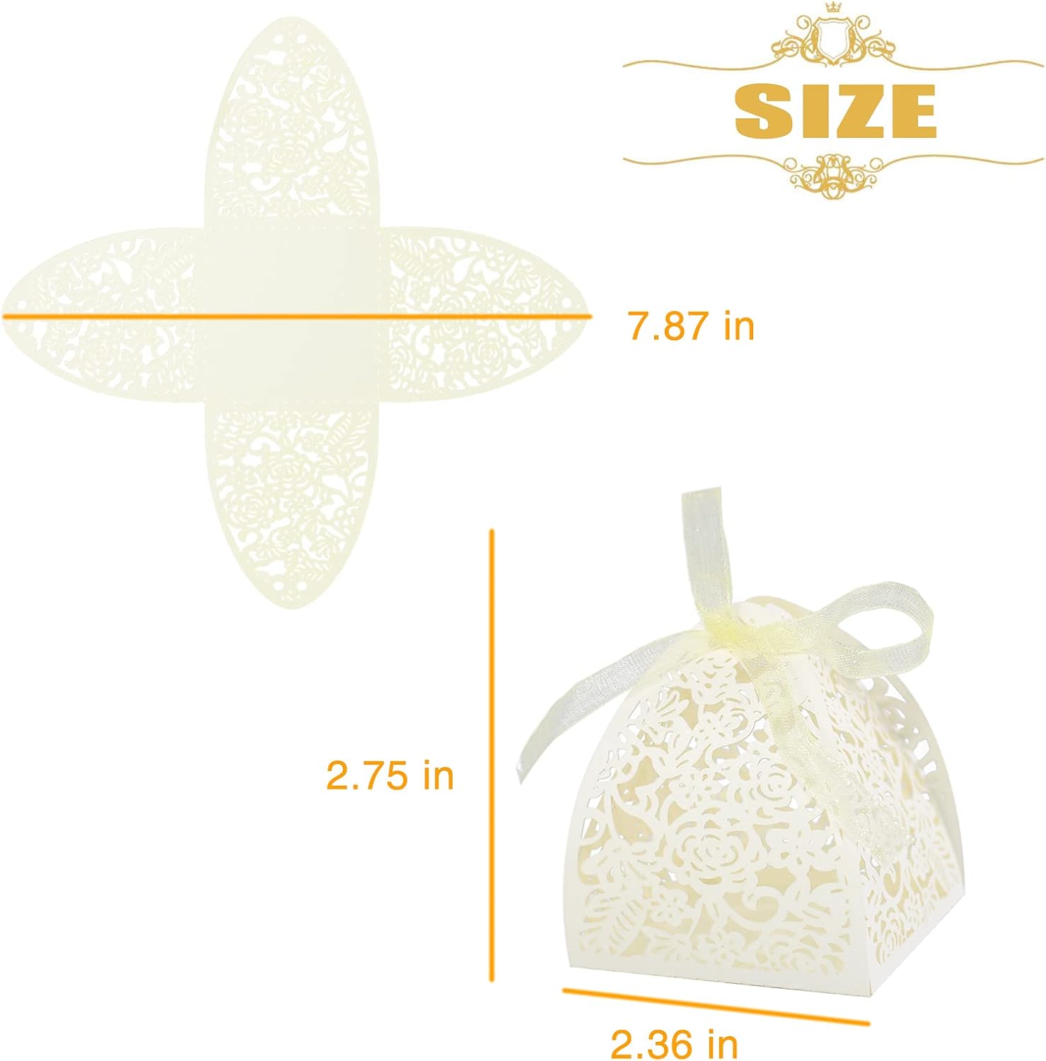 Laser Cut Rose Candy Boxes 70Pcs Beige Wedding Favor