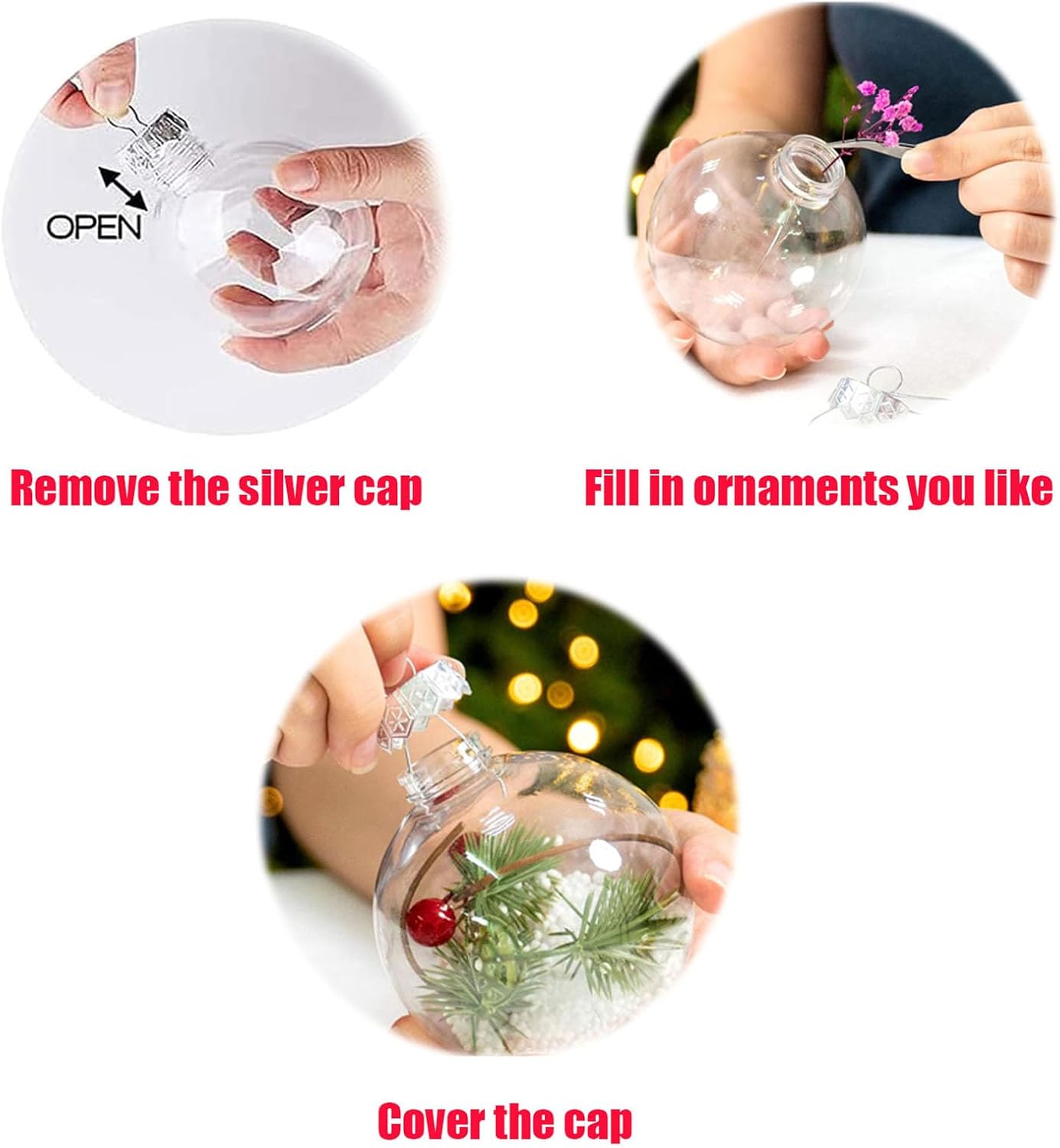 10 Pack Clear Plastic Decorative Balls with Silver Rope