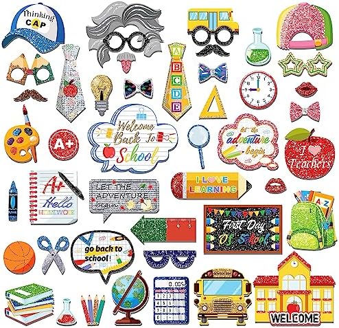 45Pcs Back to School Photo Booth Props Kit with Sticks