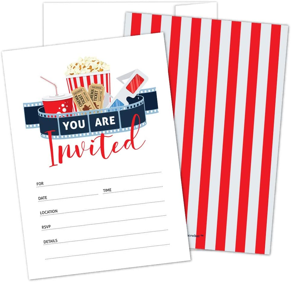 Movie Party Invitations with Envelopes Pack of 25