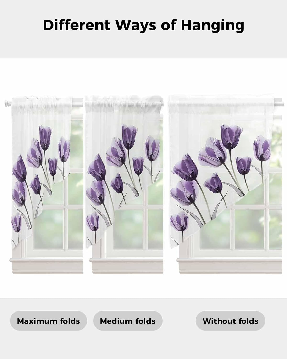 Purple Tulips Swag Curtains 2 Panels Set 72 W x 36 L