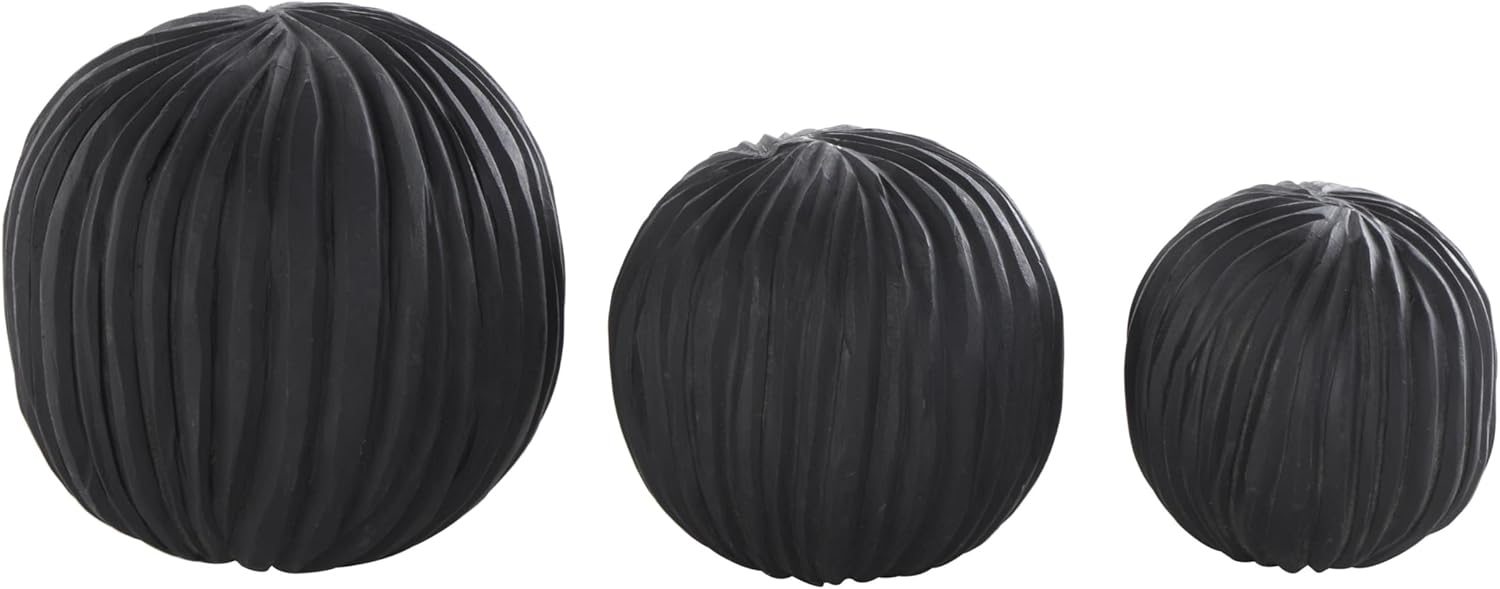 Deco 79 Black Teak Wood Decorative Orbs Set of 3