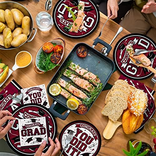 Gatherfun Graduation Party Dinnerware Set Maroon 50 Plates Napkins