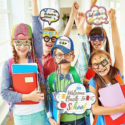 45Pcs Back to School Photo Booth Props Kit with Sticks