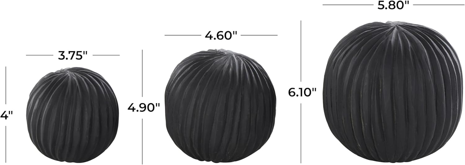 Deco 79 Black Teak Wood Decorative Orbs Set of 3
