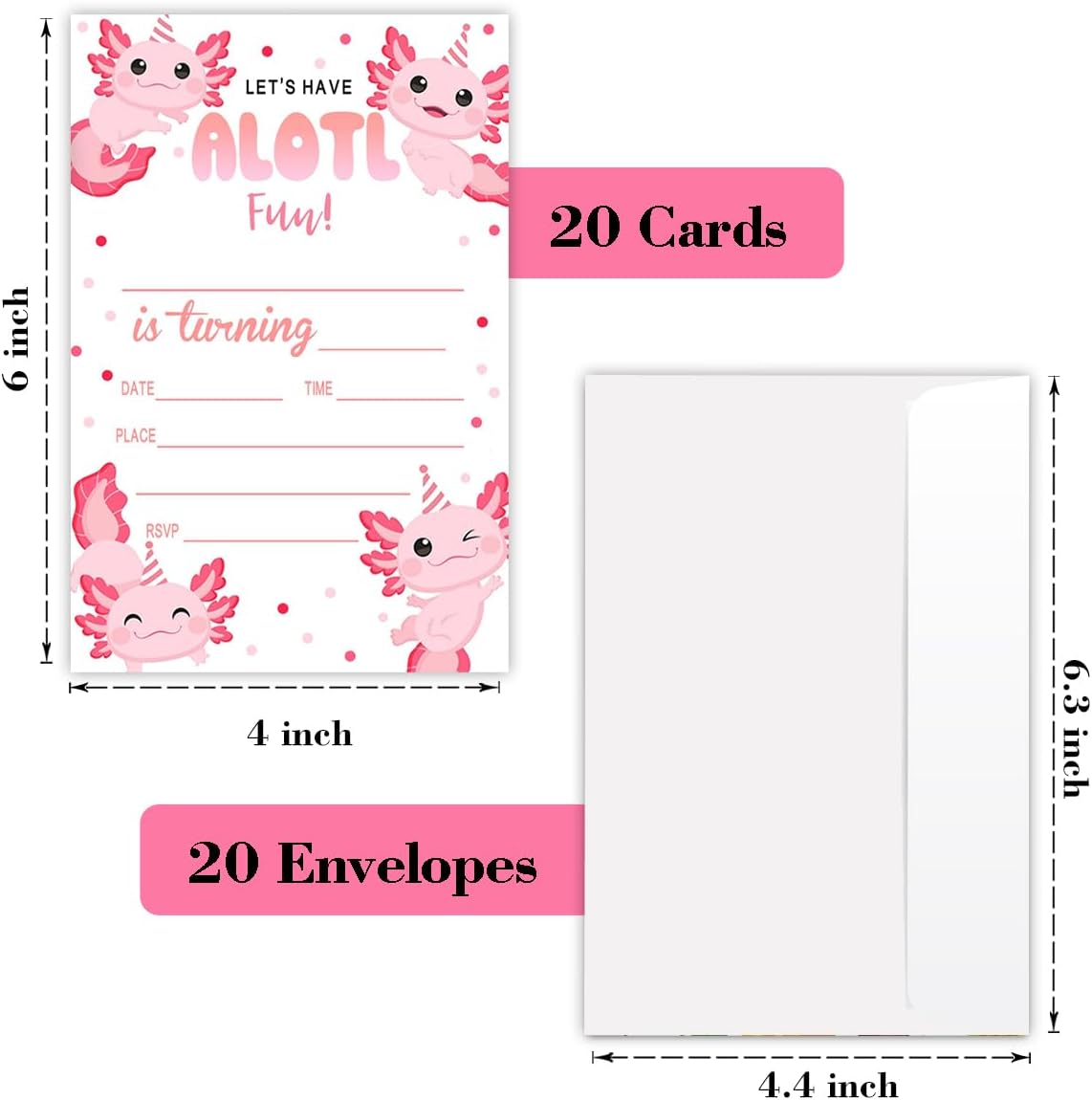 Pink Axolotl Birthday Invitations for Kids