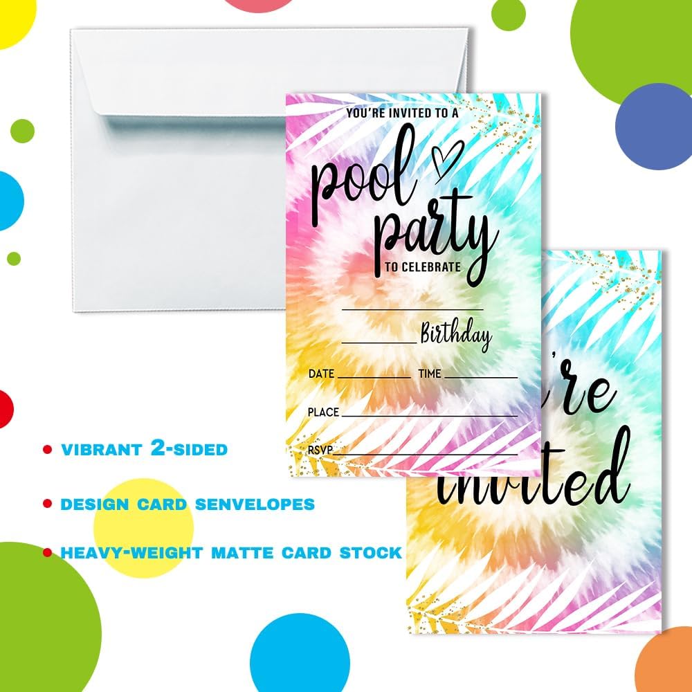 Pool Party Birthday Invitations with 20 Envelopes