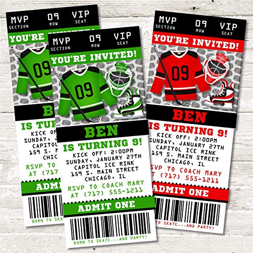 Ice Hockey Birthday Party Ticket Invitations 1