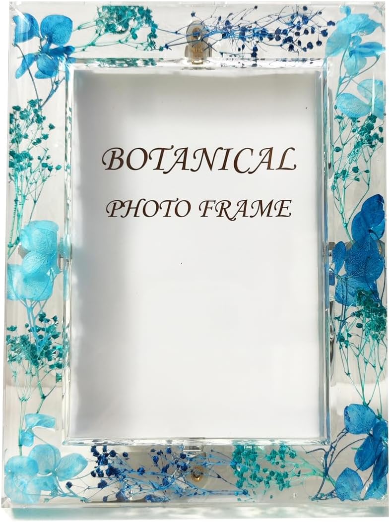 Botanical Picture Frame with Dried Flowers in Blue 5x7 Inch