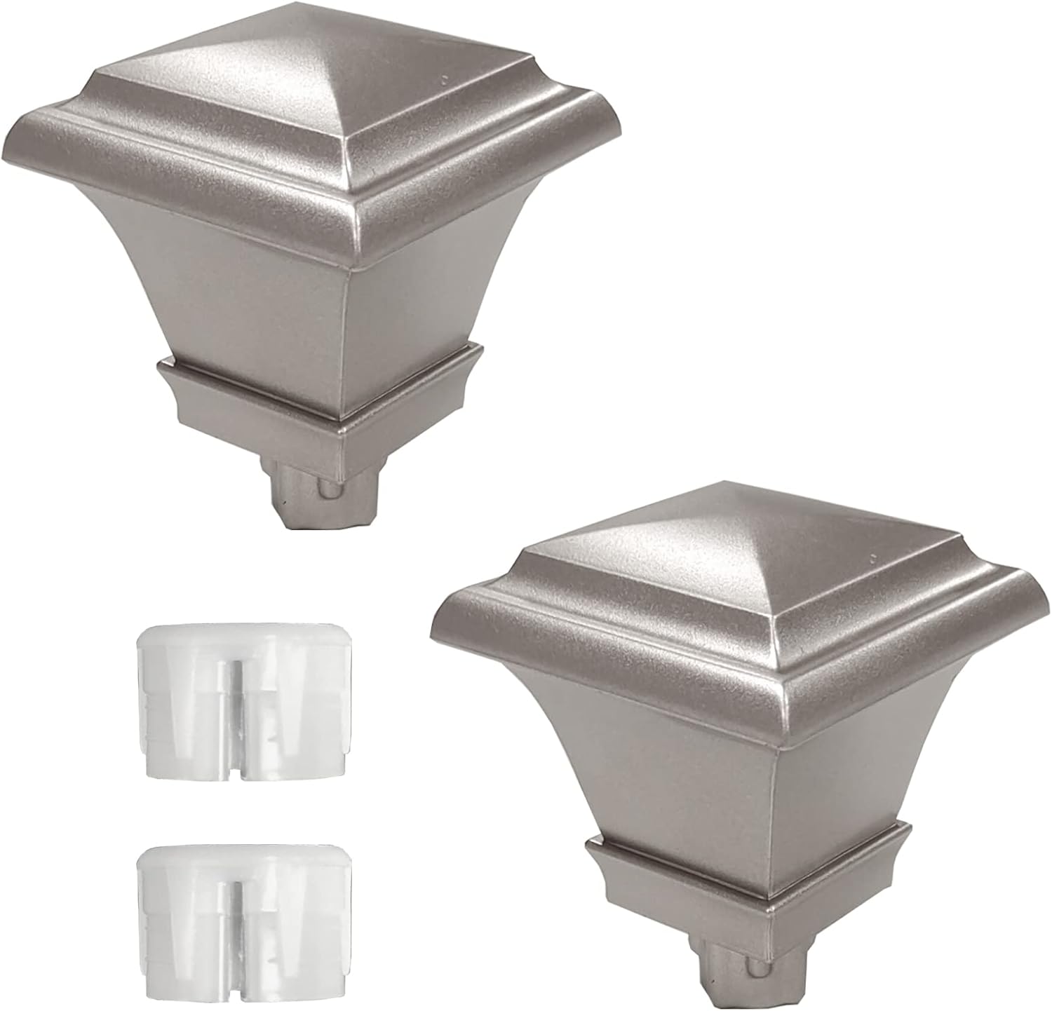 Silver Square Plastic Curtain Rod Finials 2 Pcs