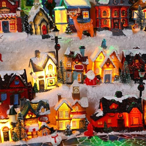 Kajaia 24 Piece Christmas Village Houses Set with LED Lights