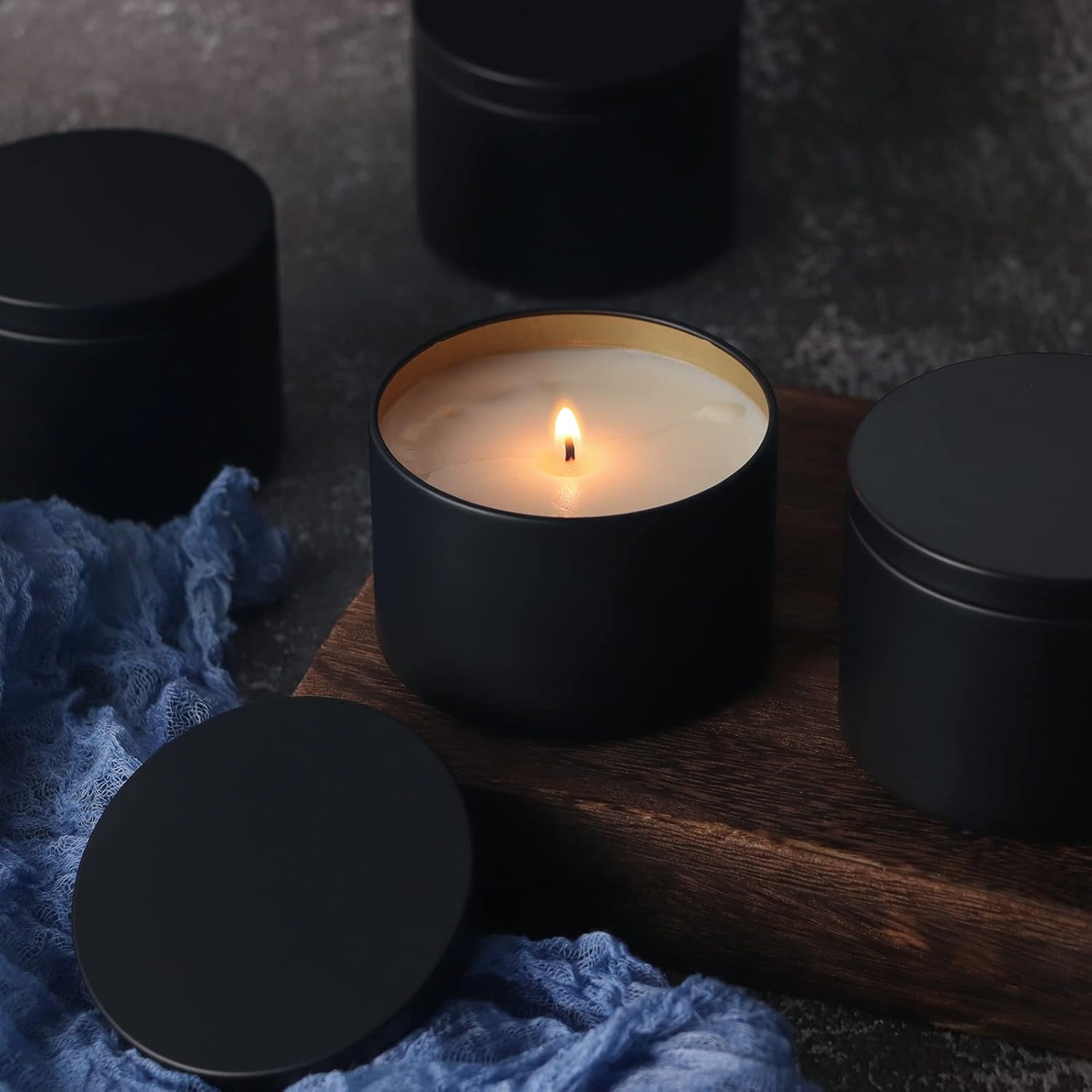 48 Piece 4 Oz Black Candle Tins with Lids