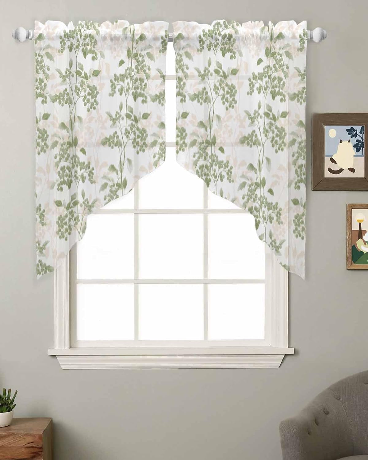 Sage Green Swag Curtains 2 Panels Set 36 Inch Length