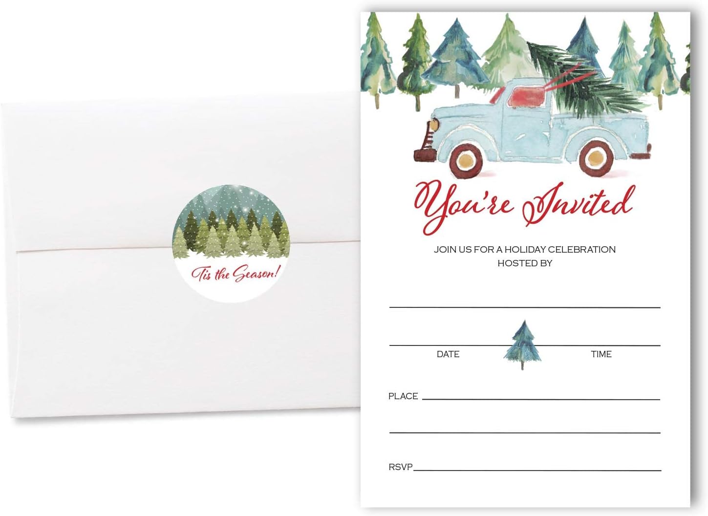 Set of 20 Christmas Invitations with Envelopes and Seals