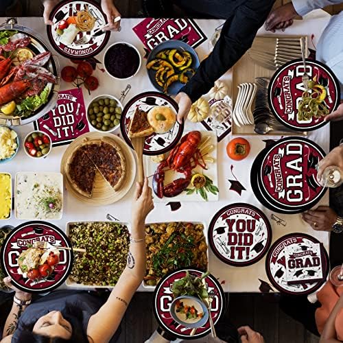 Gatherfun Graduation Party Dinnerware Set Maroon 50 Plates Napkins