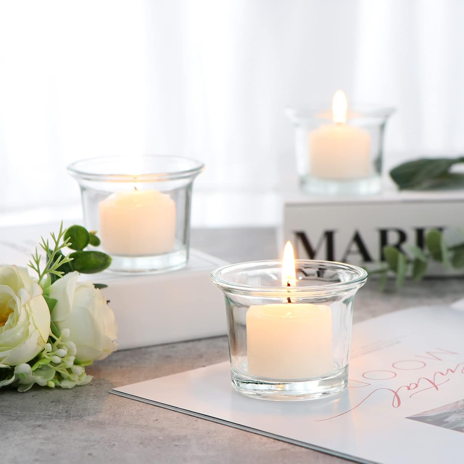 Letine Tea Light Holder Set of 12 Clear Glass Votive Candle Holders
