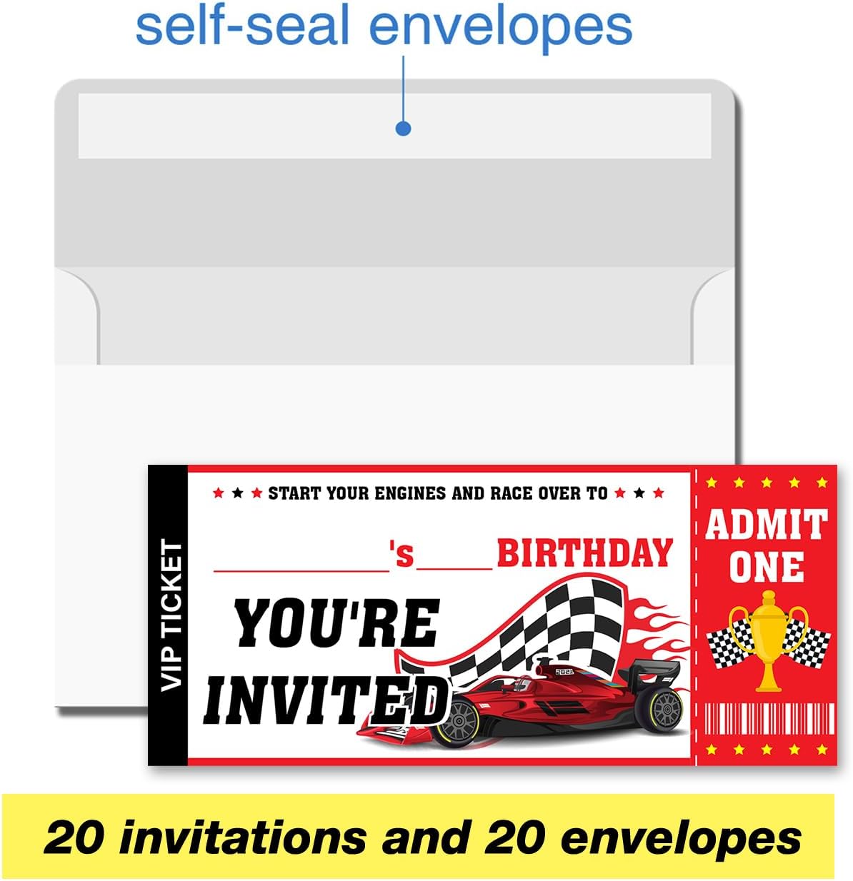 VAHATAN Car Racing Birthday Invitations 20 Pack with Envelopes