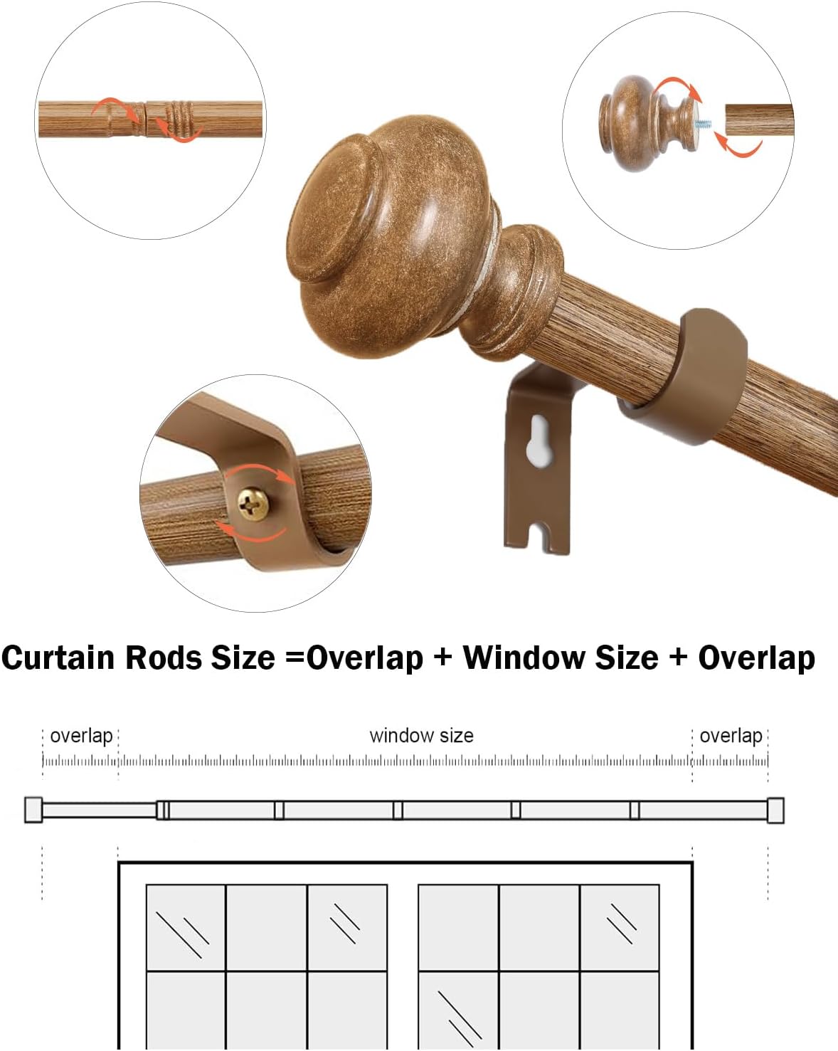 Heavy Duty Wood Look Curtain Rods 48-84 Inch