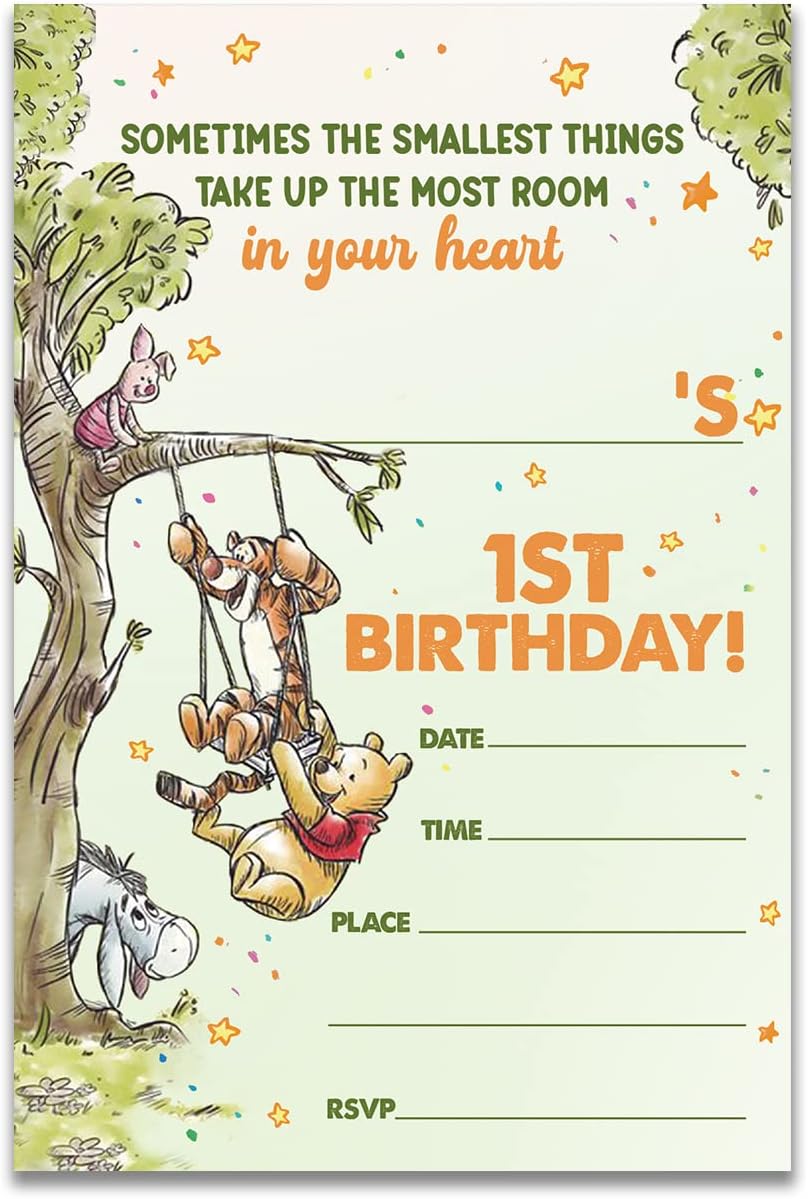 Dolimifa Classic Winnie the Pooh First Birthday Invites