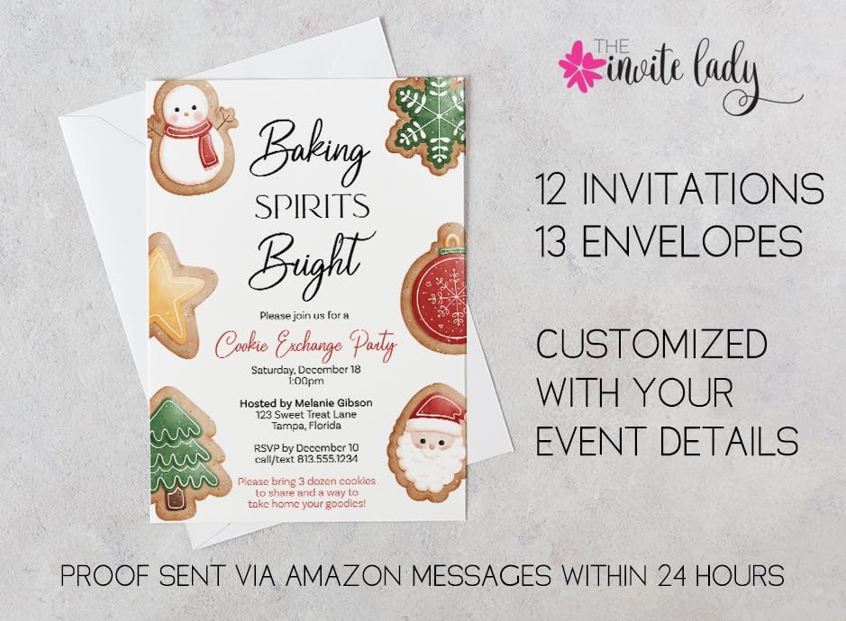 Cookie Exchange Invitations with 12 Count Custom Printed Cards