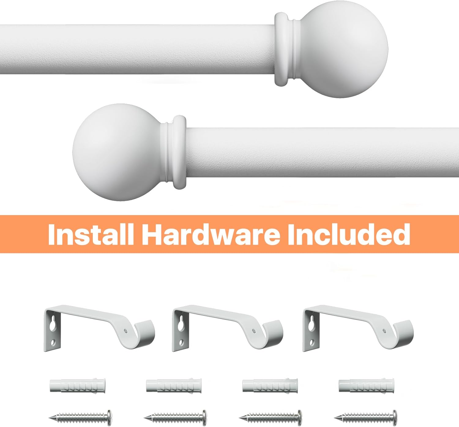 Matte White Curtain Rod Set 2 Pack 28-48 Inch