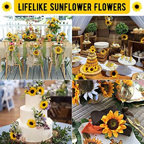 40pcs Fake Sunflower Heads with Stems for DIY Decor