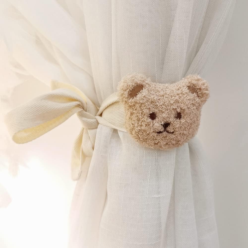 NUFR 2 Pack Cartoon Bear Curtain Tiebacks Beige