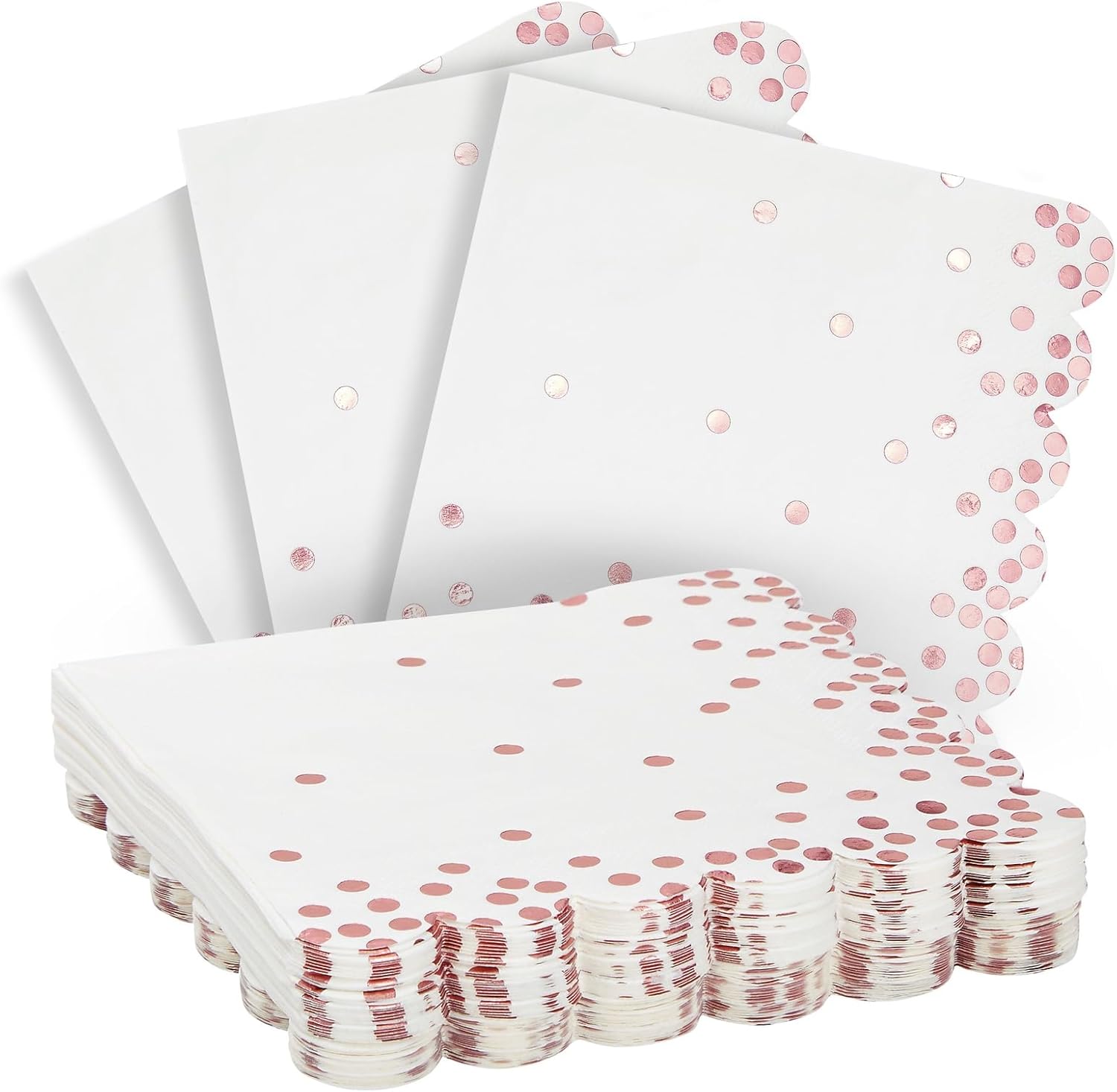 50 Pack Scalloped White Rose Gold Napkins for Events