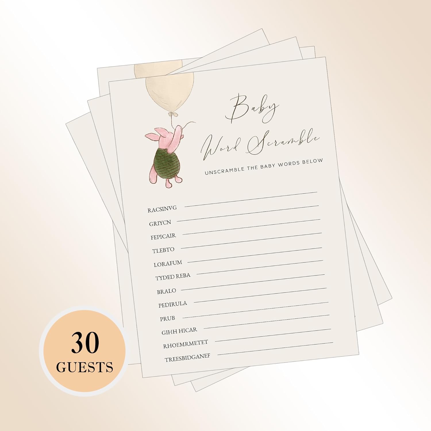 Winnie The Pooh Baby Shower Game Cards Set of 30