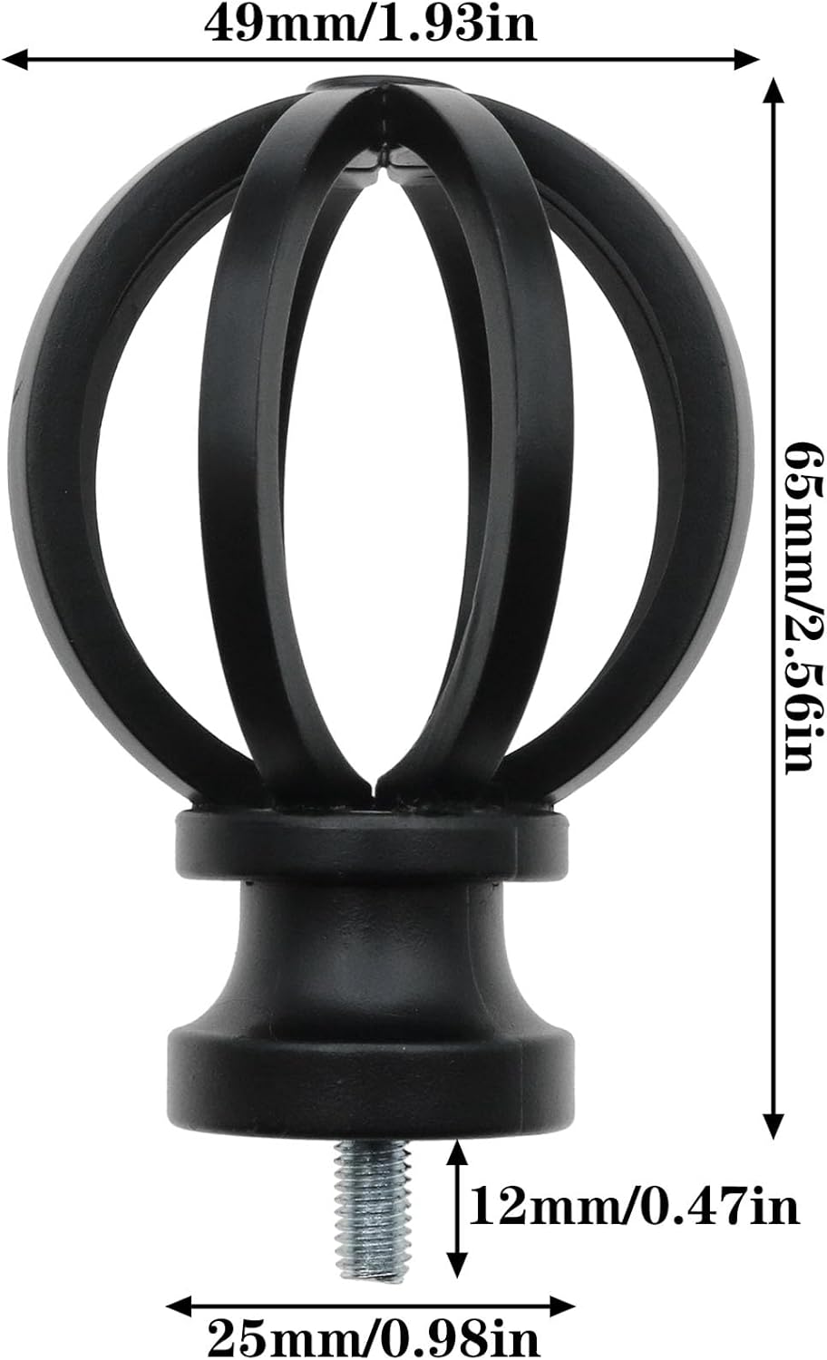 2 PCS Black Finials for 58 Inch Curtain Rods with M5 Screws