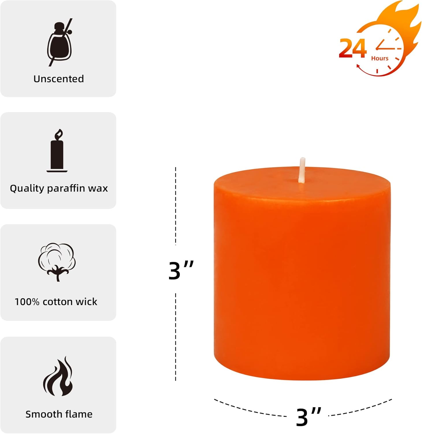 3 Inch Orange Pillar Candle for Home Dcor