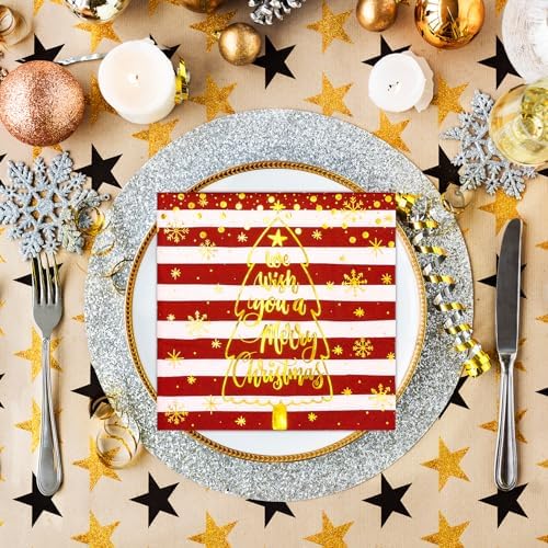 Golden Foil Christmas Tree 3-Ply Napkins - 50pcs Pack