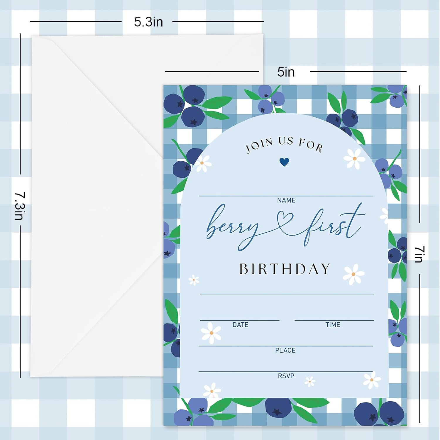 Whaline 25 Pack Blueberry Plaid Party Invitations
