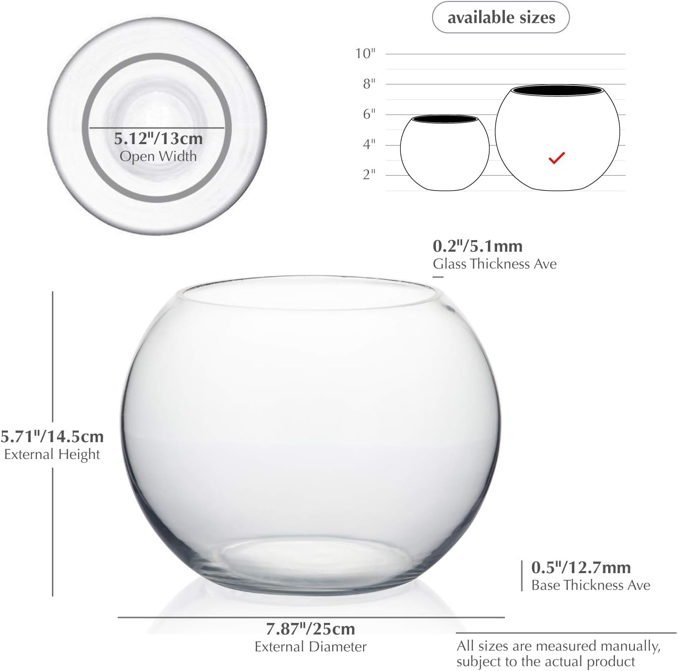 WGVI Glass Vase 8 Inch Clear Bubble Fish Bowl Terrarium