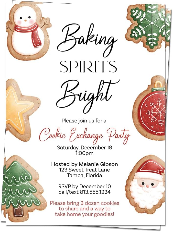 Cookie Exchange Invitations with 12 Count Custom Printed Cards