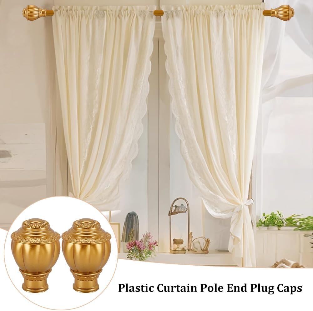 AHANDMAKER 4 Pcs Gold Plastic Curtain Rod Finials