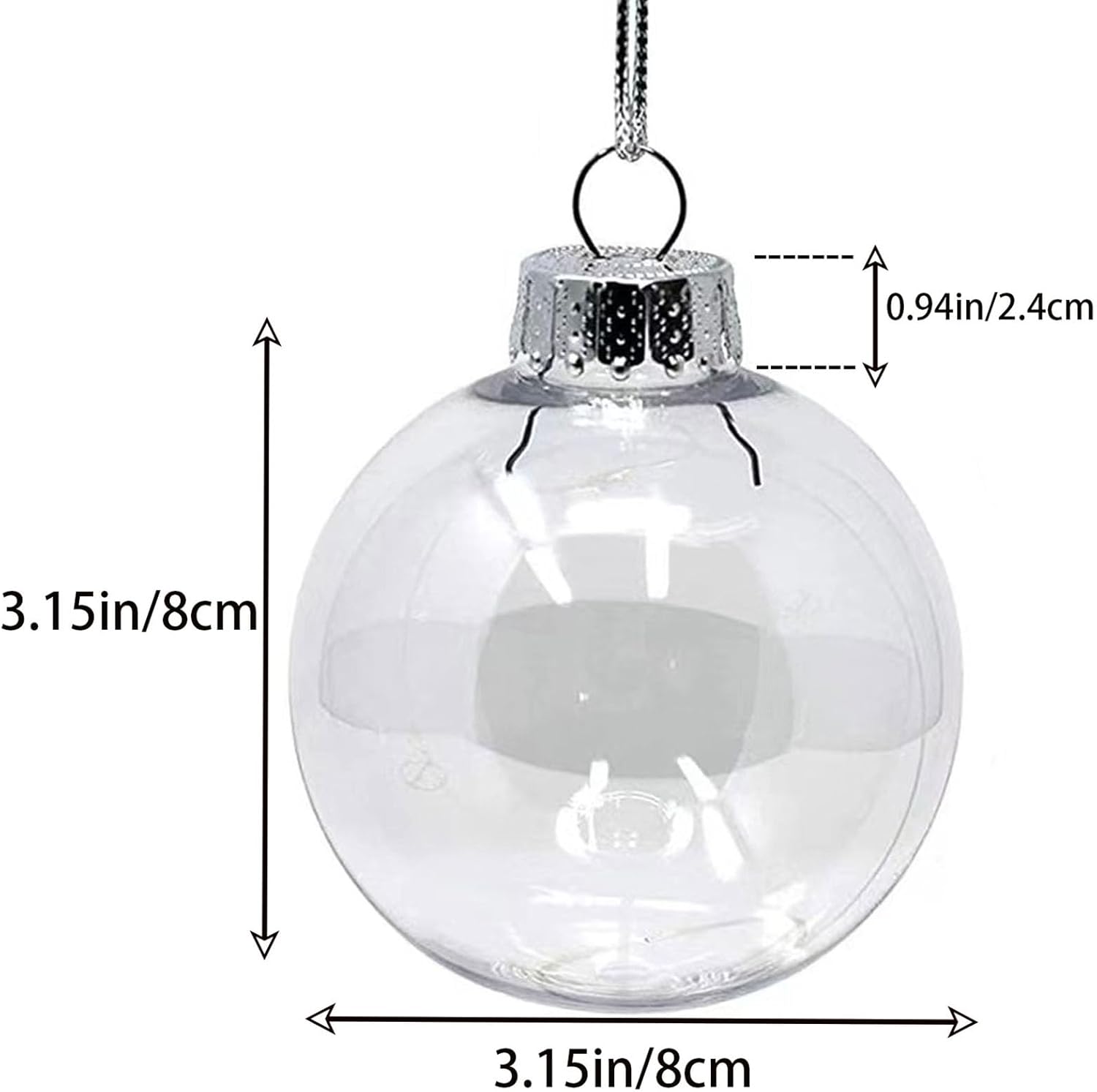 10 Pack Clear Plastic Decorative Balls with Silver Rope