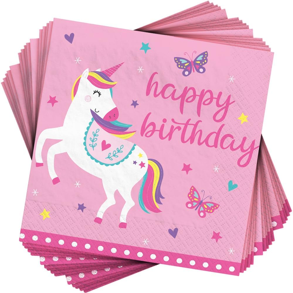 Unicorn Birthday Pink Napkins - Pack Of 16