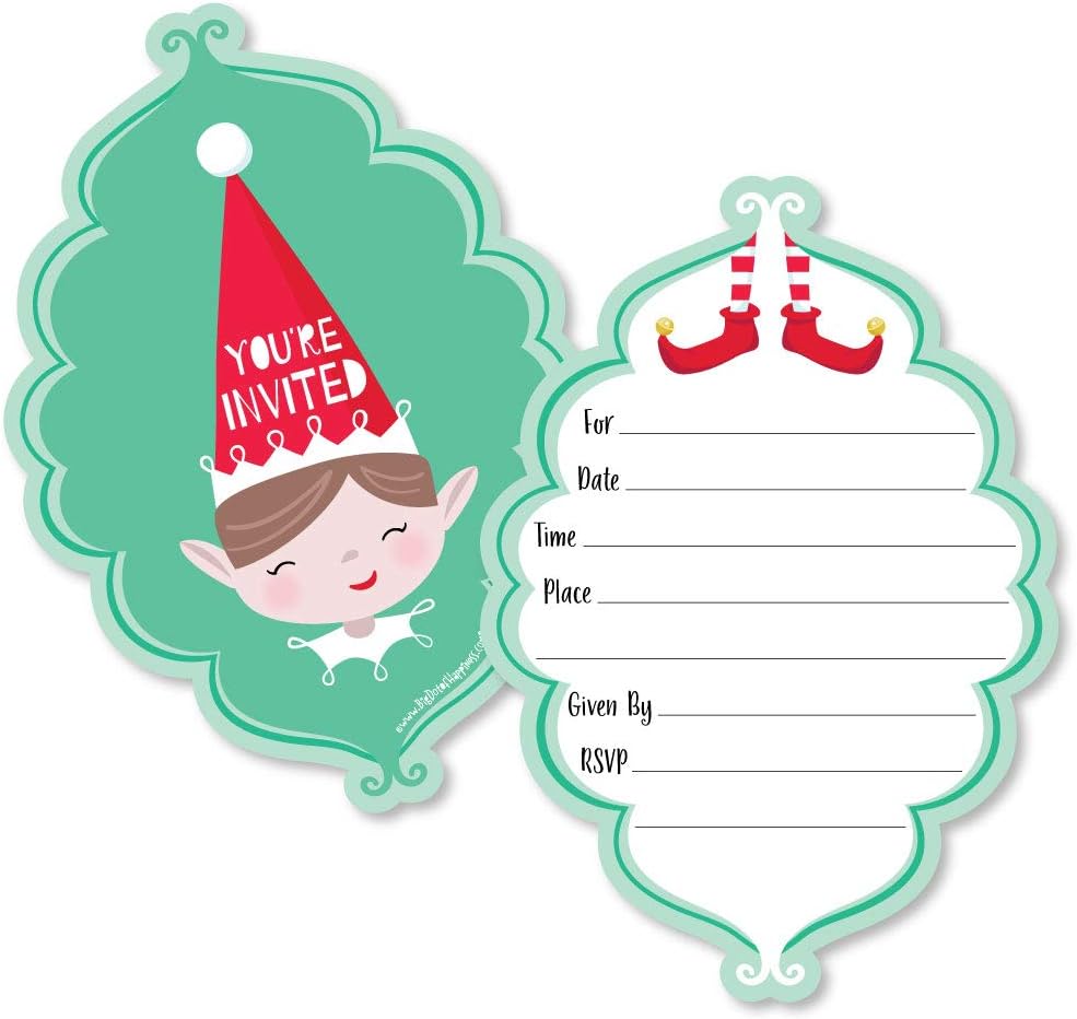 Big Dot of Happiness Elf Squad Fill-In Invitations Set of 12
