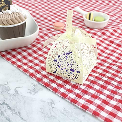 Laser Cut Rose Candy Boxes 70Pcs Beige Wedding Favor
