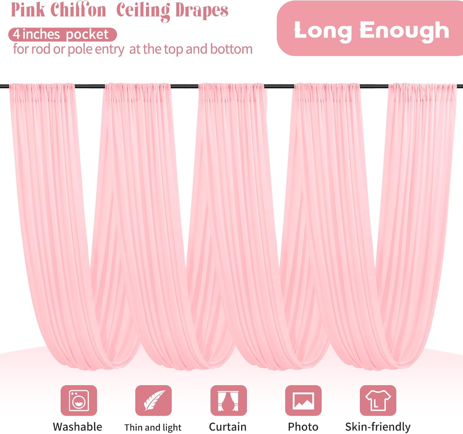6 Panels Pink Ceiling Drapes for Wedding Decor